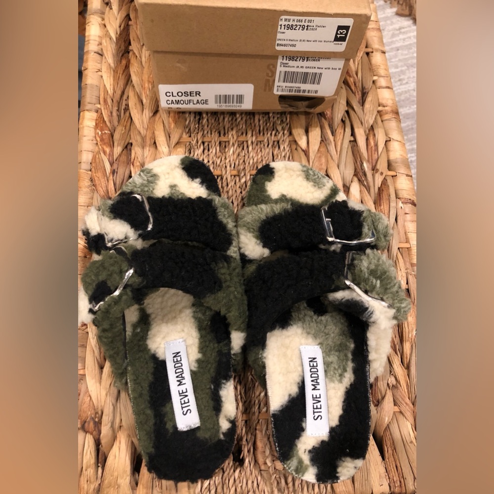 Steve Madden Camo Teddy Slip Ons NWOT